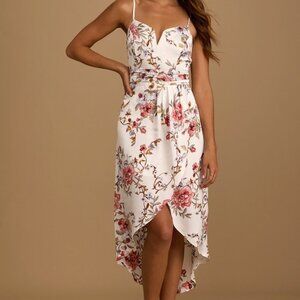 Lulus My Favorite Day Ivory Floral Print Tulip Skirt Midi Dress White - Size XS